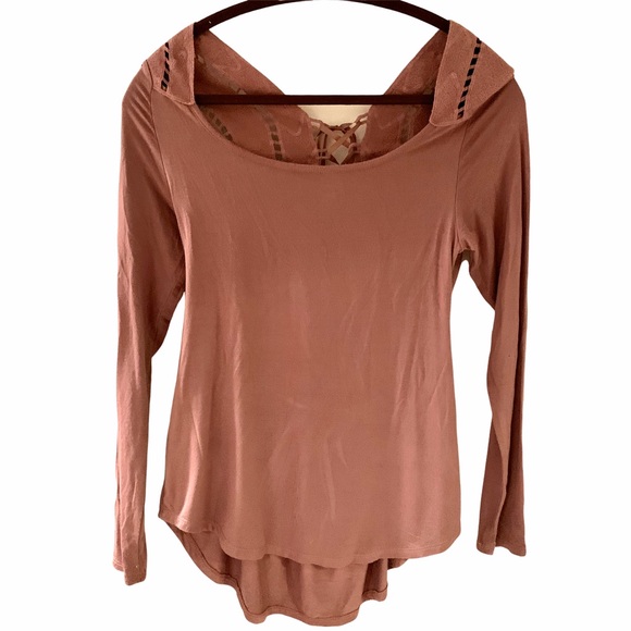 BKE Tops - BKE red longsleeve top with lace up back XS